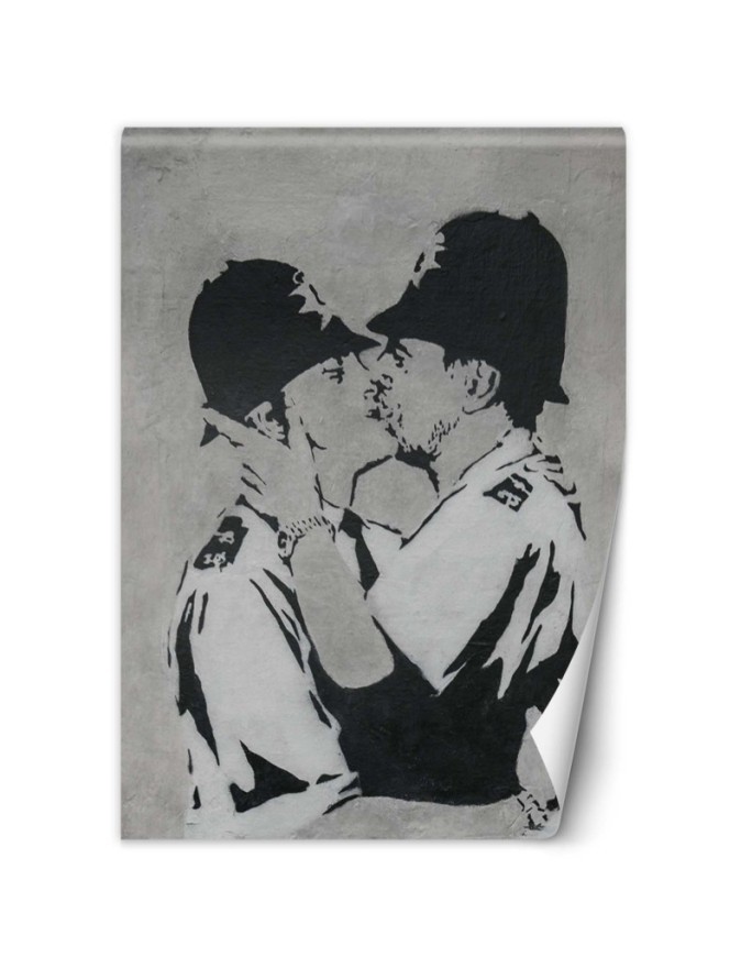 Modne fototapety - Całujący się policjanci mural Banksy | FEEBY