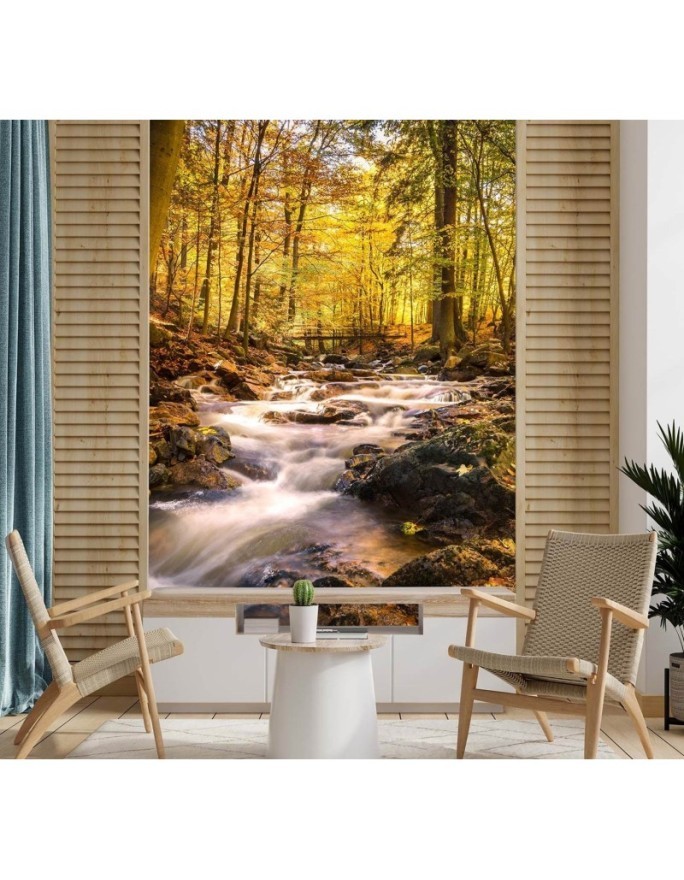 Fototapety na ścianę - Jesienny las wodospad | FEEBY
