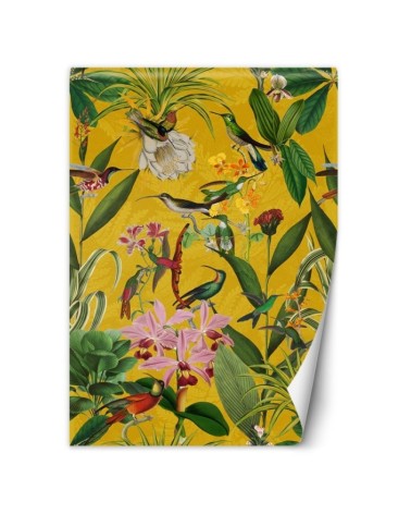 Stylish Wallpaper - Birds and leaves on yellow background Andrea Haase | FEEBY