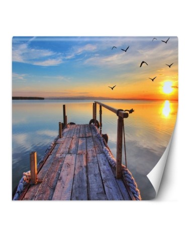 Original Wallpaper - Sunset over a lake and flying birds | FEEBY