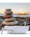 Oryginalne fototapety - Kamienista plaża i zachód słońca | FEEBY