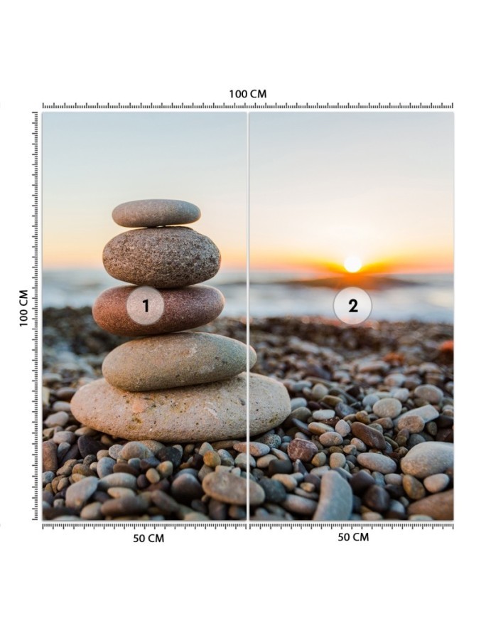 Oryginalne fototapety - Kamienista plaża i zachód słońca | FEEBY
