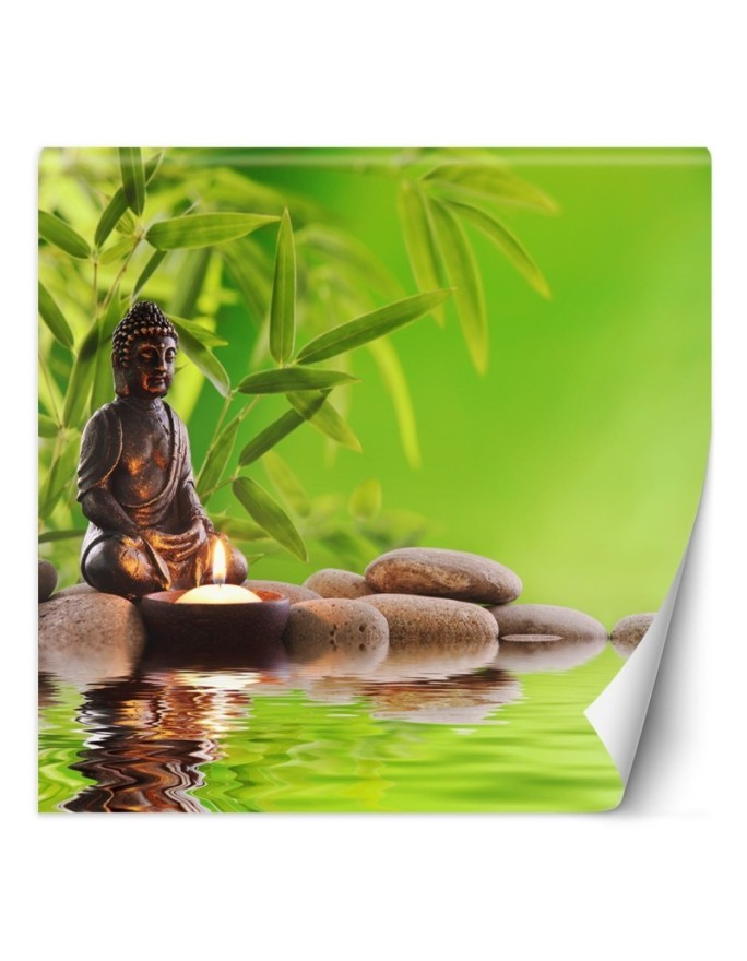 Fototapety do salonu spa gabinetu - Budda świeczka i kamienie zen | FEEBY