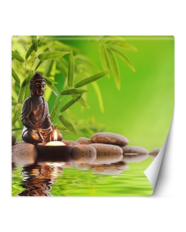 Fototapety do salonu spa gabinetu - Budda świeczka i kamienie zen | FEEBY