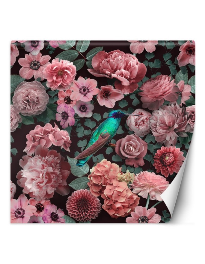 Stylowe fototapety - Kwiaty róże różowe ptak natura Andrea Haase | FEEBY