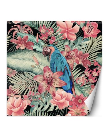 Photo wallpaper - Parrot on a background of pink exotic leaves Andrea Haase | FEEBY