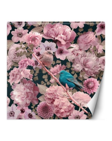 Wallpaper - Blue bird against a background of pink roses Andrea Haase | FEEBY