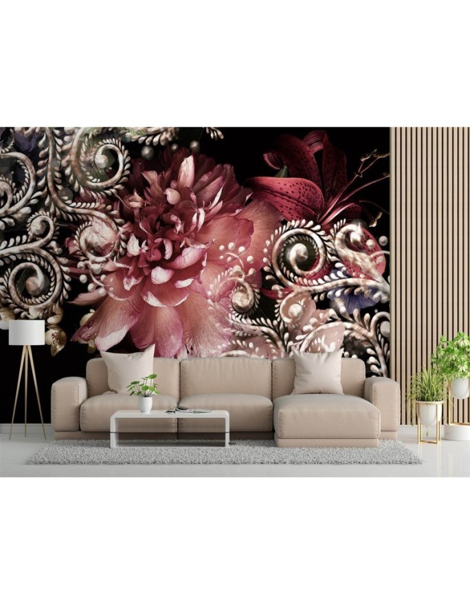 Stylowe fototapety 3D - Piwonia i kwiat lilii glamour 3D | FEEBY