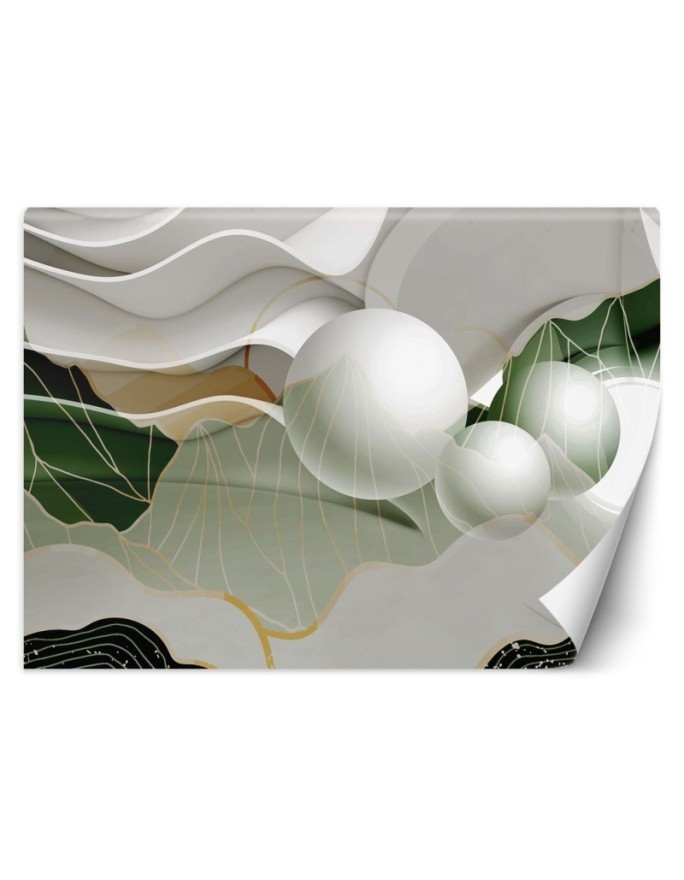 Depth effect wall murals - Abstract waves balls 3D | FEEBY