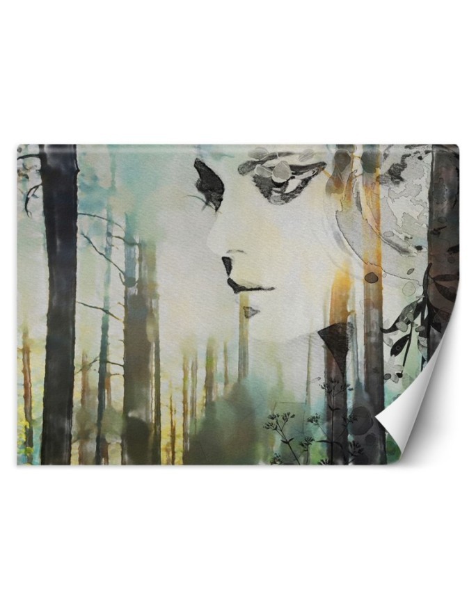 Nowoczesne fototapety - Pastelowa abstrakcja kobieta i las | FEEBY