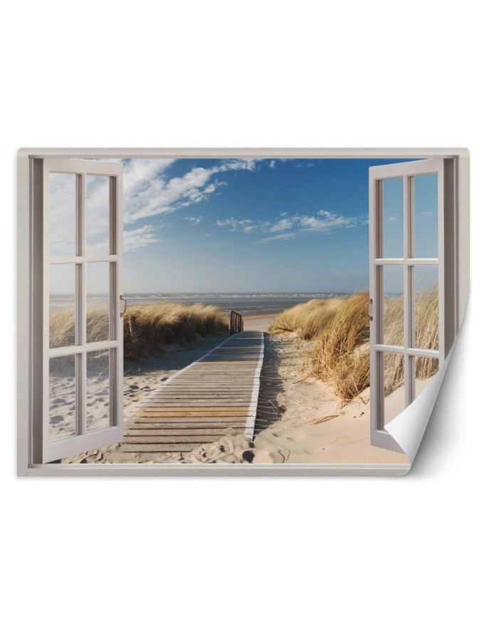 Fototapety do salonu - Widok z okna plaża wydmy pomost | FEEBY