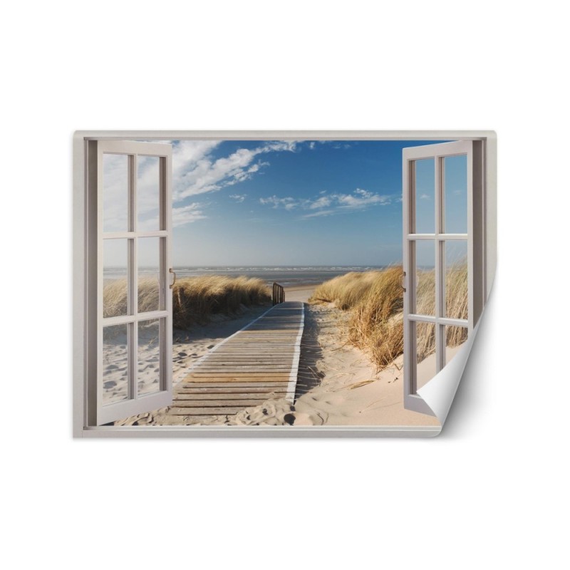 Fototapety do salonu - Widok z okna plaża wydmy pomost | FEEBY