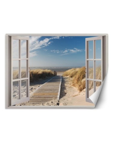 Wallpapers for living room - Window view beach dunes pier | FEEBY