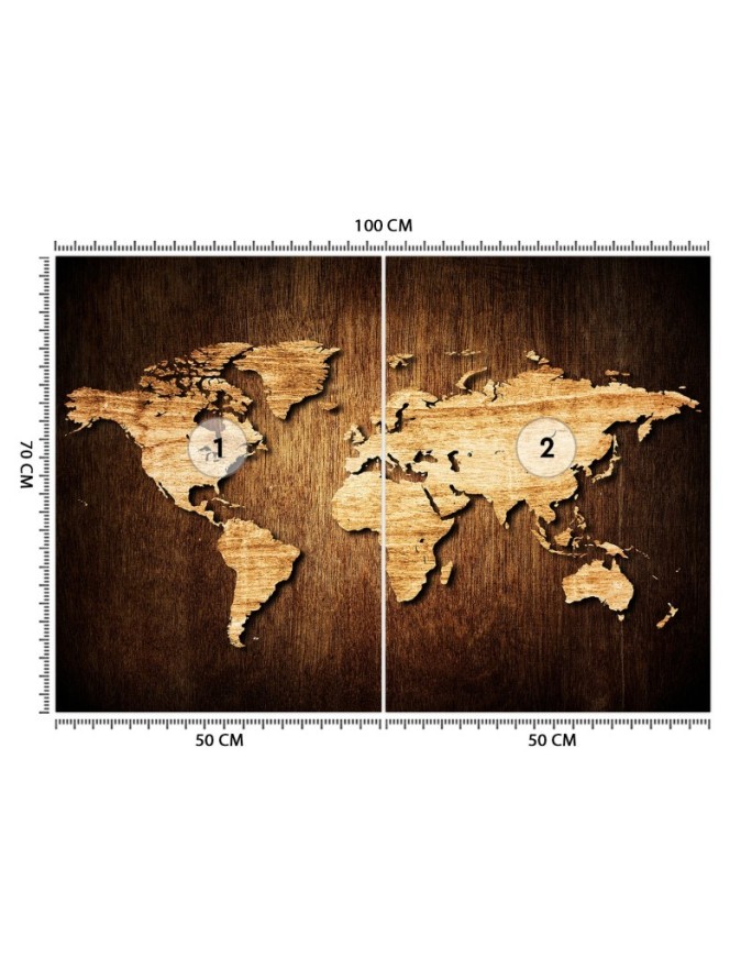 Eleganckie fototapety do salonu - Mapa świata na drewnie | FEEBY
