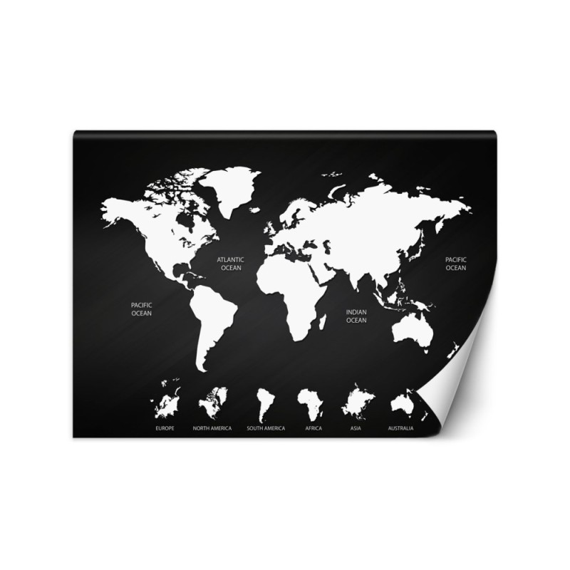 Inspirujące fototapety - Czarno biała mapa świata | FEEBY