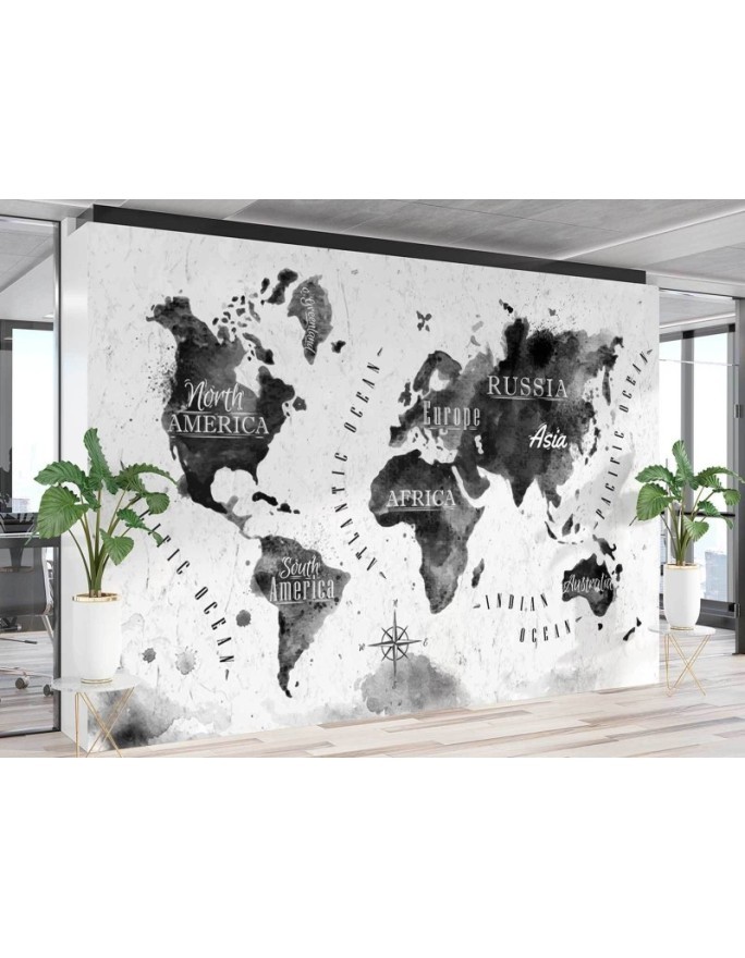Fototapeta - Monochromatyczna mapa świata watercolor | FEEBY