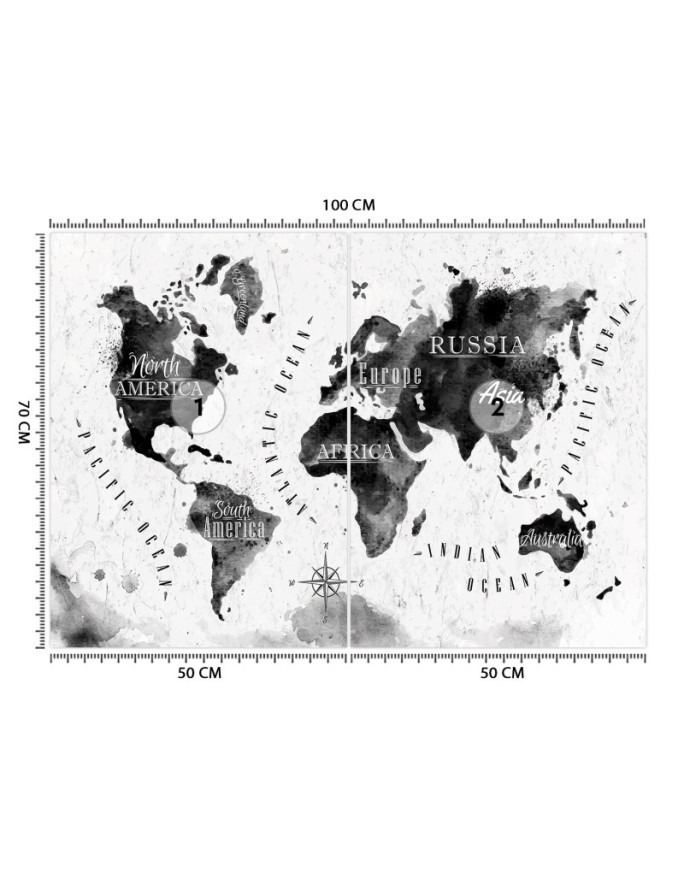 Fototapeta - Monochromatyczna mapa świata watercolor | FEEBY