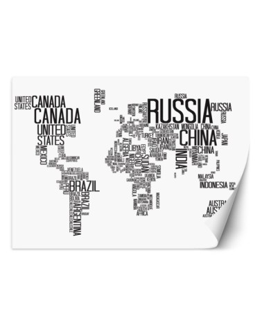 Wall mural - World map black and white lettering Scandinavian style | FEEBY