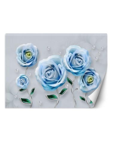 Depth effect wall mural - Blue roses 3D | FEEBY