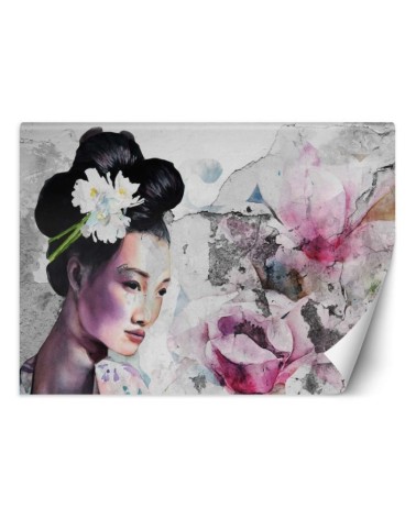 Stylish wall murals - Portrait of a geisha on an old wall | FEEBY