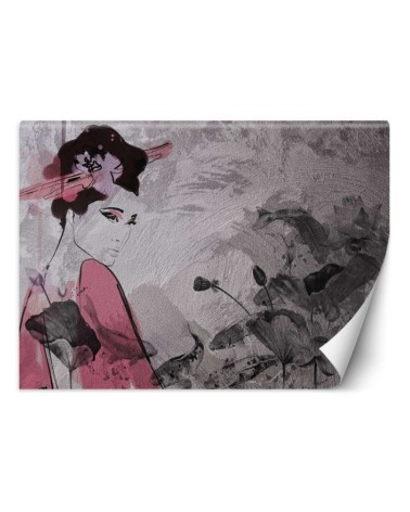 Stylish wall mural - Geisha portrait on concrete wall | FEEBY
