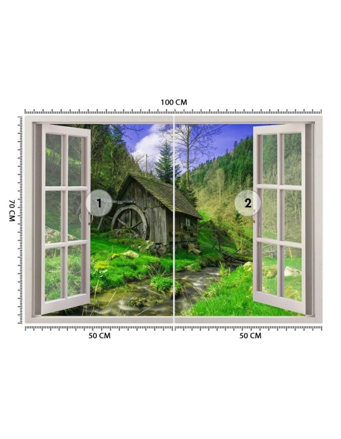 Najmodniejsze fototapety - Widok z okna domek w górach potok | FEEBY