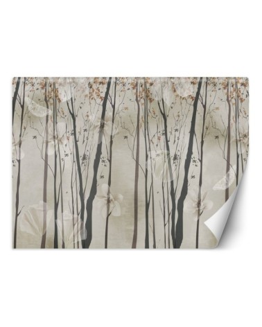 Designer Wallpapers - Trees flowers butterflies | FEEBY