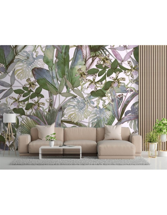 Egzotyczne fototapety - Monstera i tropikalne liście w pastelach | FEEBY