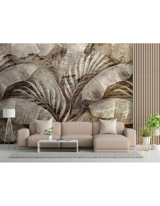 Designerskie fototapety - Tropikalne liście tekstura beton | FEEBY