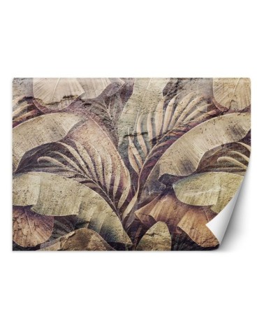 Exclusive wall murals - Palm tree leaves jungle on imitation concrete | FEEBY