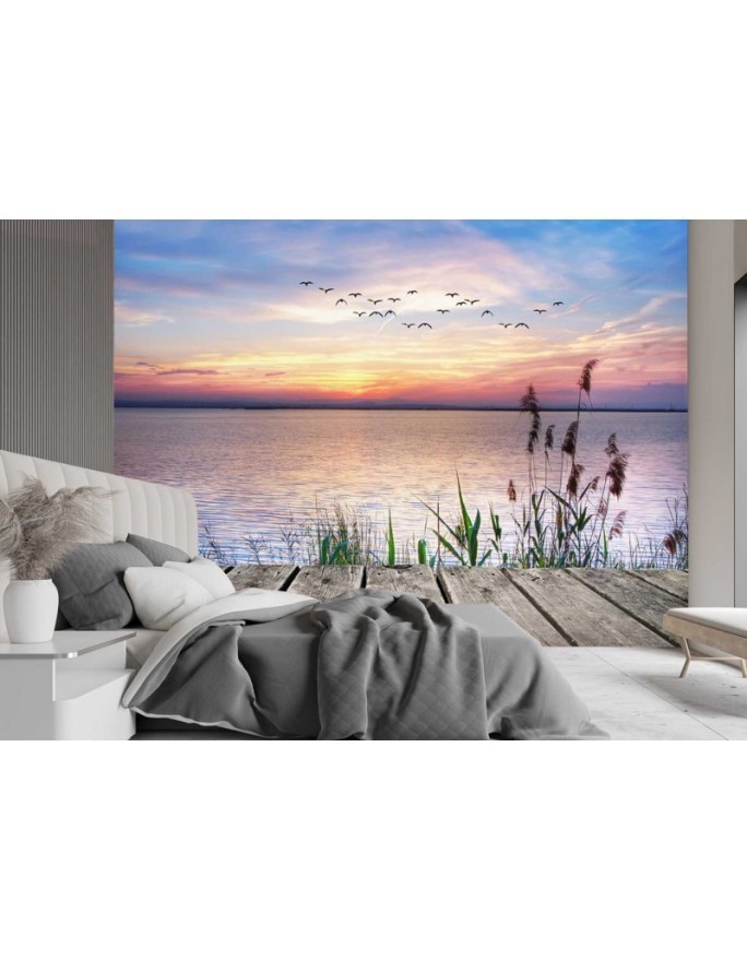 Beautiful wall murals for the living room - Sunset at the lake | FEEBY