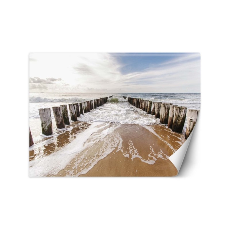 Nowoczesne fototapety do salonu - Falochrony na plaży | FEEBY