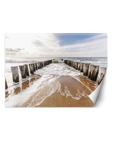 Nowoczesne fototapety do salonu - Falochrony na plaży | FEEBY