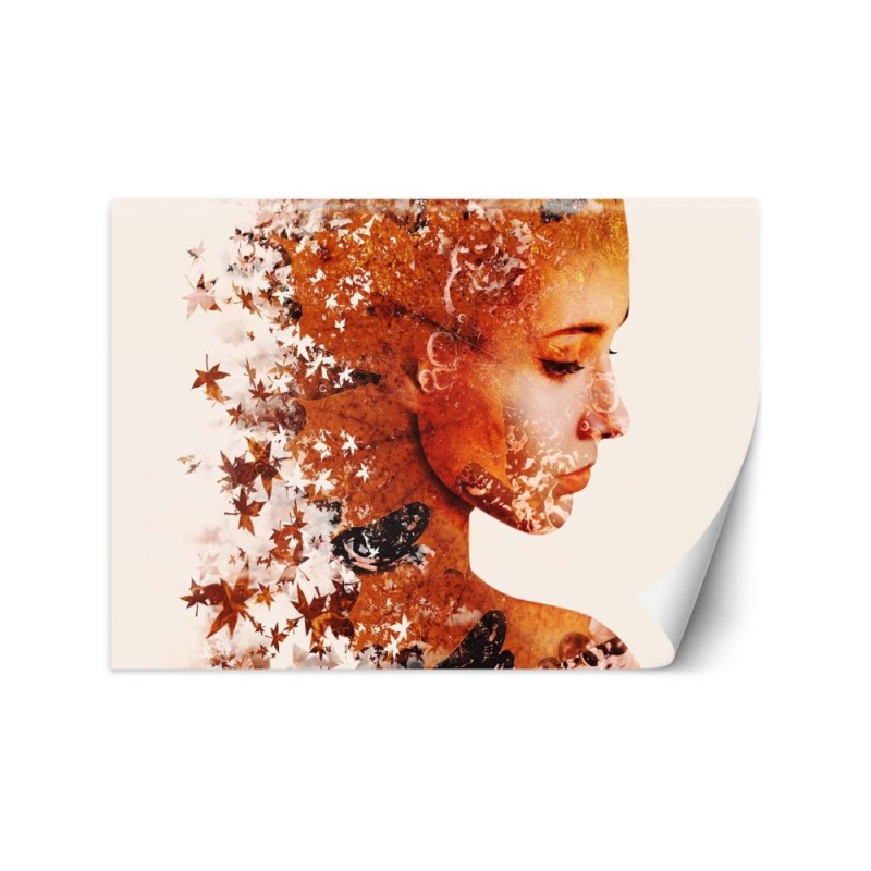 Fototapeta glamour do sypialni - Kobieta i jesienne liście | FEEBY