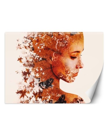 Exclusive wall mural for bedroom - Woman and autumn leaves | FEEBY