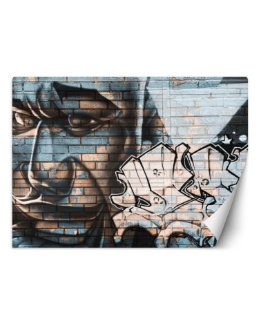 Wall mural - Blue man's face mural on brick | FEEBY