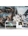 Fototapeta - Niebieska twarz mężczyzny mural na cegle | FEEBY