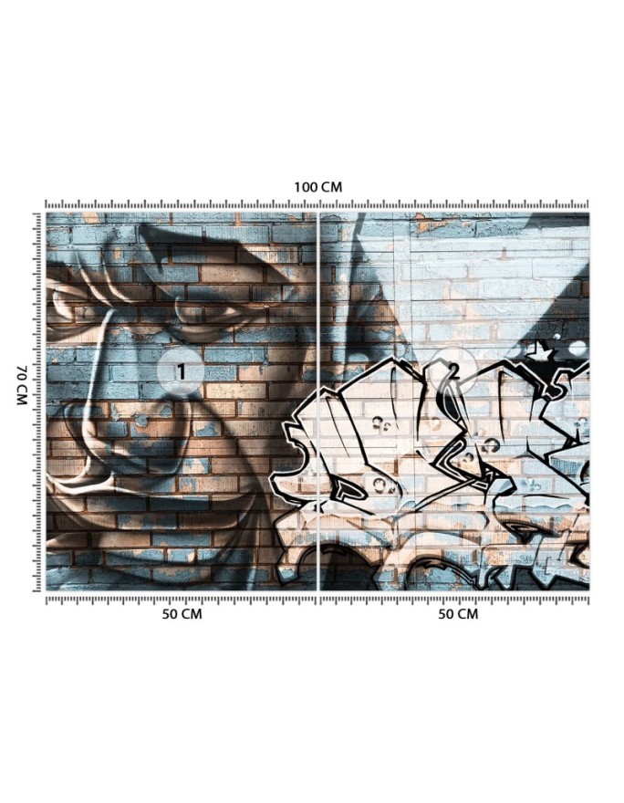 Fototapeta - Niebieska twarz mężczyzny mural na cegle | FEEBY