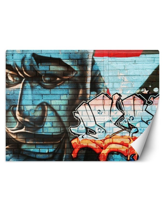 Nowoczesna fototapeta - Graffiti na murze niebieska twarz | FEEBY