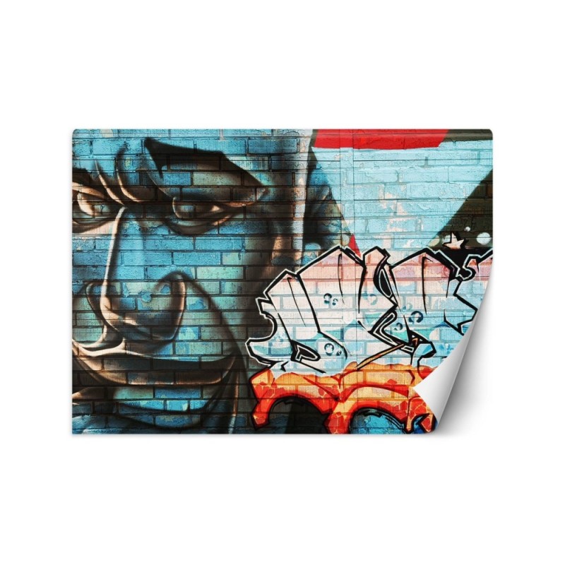 Nowoczesna fototapeta - Graffiti na murze niebieska twarz | FEEBY