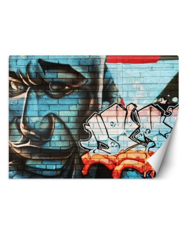 Nowoczesna fototapeta - Graffiti na murze niebieska twarz | FEEBY