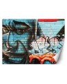 Nowoczesna fototapeta - Graffiti na murze niebieska twarz | FEEBY