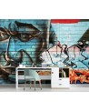 Nowoczesna fototapeta - Graffiti na murze niebieska twarz | FEEBY