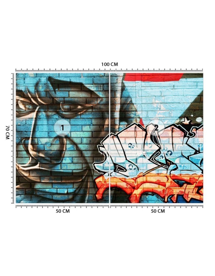 Nowoczesna fototapeta - Graffiti na murze niebieska twarz | FEEBY