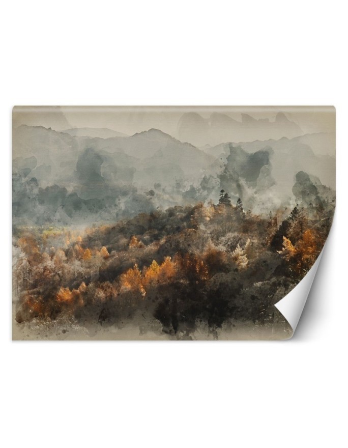 Wyjątkowe fototapety - Jesienny las we mgle abstrakcja watercolor | FEEBY
