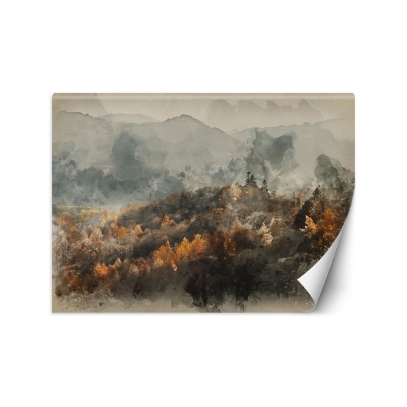 Wyjątkowe fototapety - Jesienny las we mgle abstrakcja watercolor | FEEBY