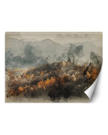 Wyjątkowe fototapety - Jesienny las we mgle abstrakcja watercolor | FEEBY