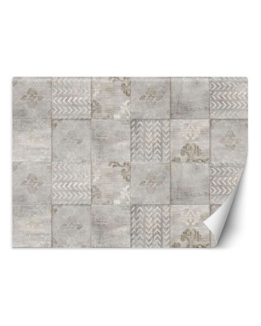 Wall mural - Grey tiles wall tile delicate ornament | FEEBY