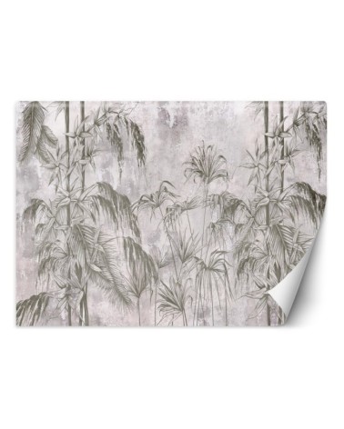 Wall mural - Jungle Concrete Black White Plants | FEEBY