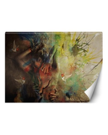 Exclusive wall murals - Woman and hummingbirds abstract as painted | FEEBY